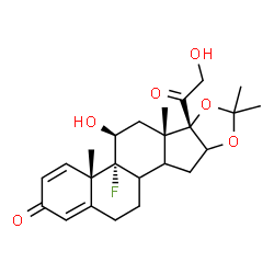 ChemSpider 2D Image | (4aS,4bR,5S,6aS,6bS)-4b-Fluoro-6b-glycoloyl-5-hydroxy-4a,6a,8,8-tetramethyl-4a,4b,5,6,6a,6b,9a,10,10a,10b,11,12-dodecahydro-2H-naphtho[2',1':4,5]indeno[1,2-d][1,3]dioxol-2-one | C24H31FO6