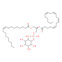 ChemSpider 2D Image | (2R)-1-[(Hydroxy{[(1s,3R)-2,3,4,5,6-pentahydroxycyclohexyl]oxy}phosphoryl)oxy]-3-[(9Z)-9-octadecenoyloxy]-2-propanyl (5Z,8Z,11Z,14Z)-5,8,11,14-icosatetraenoate | C47H81O13P