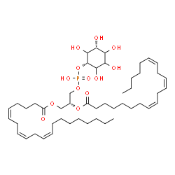 ChemSpider 2D Image | (2R)-3-[(Hydroxy{[(1s,3R)-2,3,4,5,6-pentahydroxycyclohexyl]oxy}phosphoryl)oxy]-2-[(8Z,11Z,14Z)-8,11,14-icosatrienoyloxy]propyl (5Z,8Z,11Z)-5,8,11-icosatrienoate | C49H83O13P