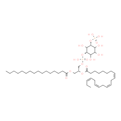 ChemSpider 2D Image | (2R)-1-[(Hydroxy{[(1S,5R)-2,3,4,6-tetrahydroxy-5-(phosphonooxy)cyclohexyl]oxy}phosphoryl)oxy]-3-(palmitoyloxy)-2-propanyl (8Z,11Z,14Z,17Z)-8,11,14,17-icosatetraenoate | C45H80O16P2