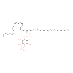 ChemSpider 2D Image | (2R)-1-[(Hydroxy{[(1S,5R)-2,3,4,6-tetrahydroxy-5-(phosphonooxy)cyclohexyl]oxy}phosphoryl)oxy]-3-(palmitoyloxy)-2-propanyl (4Z,7Z,10Z,13Z,16Z)-4,7,10,13,16-docosapentaenoate | C47H82O16P2