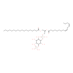 ChemSpider 2D Image | (2R)-2-[(9Z,12Z)-9,12-Hexadecadienoyloxy]-3-[(hydroxy{[(1S,5R)-2,3,4,6-tetrahydroxy-5-(phosphonooxy)cyclohexyl]oxy}phosphoryl)oxy]propyl stearate | C43H80O16P2