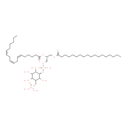 ChemSpider 2D Image | (2R)-1-[(Hydroxy{[(1S,5R)-2,3,4,6-tetrahydroxy-5-(phosphonooxy)cyclohexyl]oxy}phosphoryl)oxy]-3-(stearoyloxy)-2-propanyl (6Z,9Z,12Z)-6,9,12-octadecatrienoate | C45H82O16P2