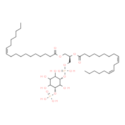 ChemSpider 2D Image | (2R)-1-[(Hydroxy{[(1S,5R)-2,3,4,6-tetrahydroxy-5-(phosphonooxy)cyclohexyl]oxy}phosphoryl)oxy]-3-[(11Z)-11-octadecenoyloxy]-2-propanyl (9Z,12Z)-9,12-octadecadienoate | C45H82O16P2