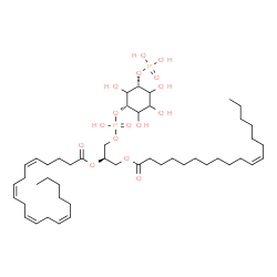 ChemSpider 2D Image | (2R)-1-[(Hydroxy{[(1S,5R)-2,3,4,6-tetrahydroxy-5-(phosphonooxy)cyclohexyl]oxy}phosphoryl)oxy]-3-[(11Z)-11-octadecenoyloxy]-2-propanyl (5Z,8Z,11Z,14Z)-5,8,11,14-icosatetraenoate | C47H82O16P2