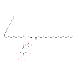 ChemSpider 2D Image | (2R)-3-[(Hydroxy{[(1S,5R)-2,3,4,6-tetrahydroxy-5-(phosphonooxy)cyclohexyl]oxy}phosphoryl)oxy]-2-(palmitoyloxy)propyl (9Z)-9-octadecenoate | C43H82O16P2