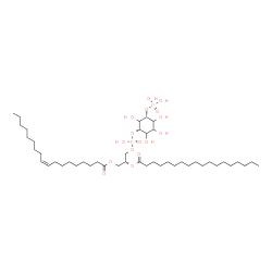 ChemSpider 2D Image | (2R)-3-[(Hydroxy{[(1S,5R)-2,3,4,6-tetrahydroxy-5-(phosphonooxy)cyclohexyl]oxy}phosphoryl)oxy]-2-(stearoyloxy)propyl (9Z)-9-octadecenoate | C45H86O16P2