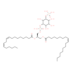 ChemSpider 2D Image | (2R)-1-[(Hydroxy{[(1S,5R)-2,3,4,6-tetrahydroxy-5-(phosphonooxy)cyclohexyl]oxy}phosphoryl)oxy]-3-[(9Z)-9-octadecenoyloxy]-2-propanyl (9Z,12Z)-9,12-octadecadienoate | C45H82O16P2