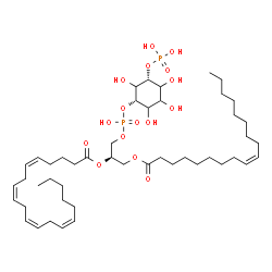 ChemSpider 2D Image | (2R)-1-[(Hydroxy{[(1S,5R)-2,3,4,6-tetrahydroxy-5-(phosphonooxy)cyclohexyl]oxy}phosphoryl)oxy]-3-[(9Z)-9-octadecenoyloxy]-2-propanyl (5Z,8Z,11Z,14Z)-5,8,11,14-icosatetraenoate | C47H82O16P2