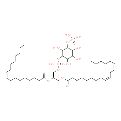 ChemSpider 2D Image | (2R)-3-[(Hydroxy{[(1S,5R)-2,3,4,6-tetrahydroxy-5-(phosphonooxy)cyclohexyl]oxy}phosphoryl)oxy]-2-[(9Z)-9-octadecenoyloxy]propyl (9Z,12Z)-9,12-octadecadienoate | C45H82O16P2