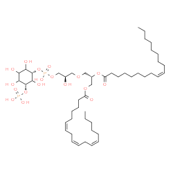 ChemSpider 2D Image | (2S)-3-{(2R)-2-Hydroxy-3-[(hydroxy{[(1S,5R)-2,3,4,6-tetrahydroxy-5-(phosphonooxy)cyclohexyl]oxy}phosphoryl)oxy]propoxy}-2-[(9Z)-9-octadecenoyloxy]propyl (6Z,9Z,12Z)-6,9,12-octadecatrienoate | C48H86O18P2
