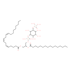 ChemSpider 2D Image | (2R)-3-[(Hydroxy{[(1S,5R)-2,3,4,6-tetrahydroxy-5-(phosphonooxy)cyclohexyl]oxy}phosphoryl)oxy]-2-(palmitoyloxy)propyl (5Z,8Z,11Z)-5,8,11-icosatrienoate | C45H82O16P2