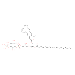 ChemSpider 2D Image | (2S)-3-{(2R)-2-Hydroxy-3-[(hydroxy{[(1S,5R)-2,3,4,6-tetrahydroxy-5-(phosphonooxy)cyclohexyl]oxy}phosphoryl)oxy]propoxy}-2-(stearoyloxy)propyl (5Z,8Z,11Z)-5,8,11-icosatrienoate | C50H92O18P2