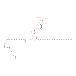 ChemSpider 2D Image | (2R)-3-[(Hydroxy{[(1S,5R)-2,3,4,6-tetrahydroxy-5-(phosphonooxy)cyclohexyl]oxy}phosphoryl)oxy]-2-(palmitoyloxy)propyl (8Z,11Z,14Z)-8,11,14-icosatrienoate | C45H82O16P2