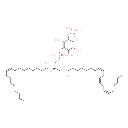 ChemSpider 2D Image | (2R)-3-[(Hydroxy{[(1S,5R)-2,3,4,6-tetrahydroxy-5-(phosphonooxy)cyclohexyl]oxy}phosphoryl)oxy]-2-[(9Z)-9-octadecenoyloxy]propyl (8Z,11Z,14Z)-8,11,14-icosatrienoate | C47H84O16P2