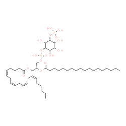 ChemSpider 2D Image | (2R)-3-[(Hydroxy{[(1S,5R)-2,3,4,6-tetrahydroxy-5-(phosphonooxy)cyclohexyl]oxy}phosphoryl)oxy]-2-(stearoyloxy)propyl (5Z,8Z,11Z,14Z)-5,8,11,14-icosatetraenoate | C47H84O16P2