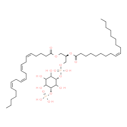 ChemSpider 2D Image | (2R)-3-[(Hydroxy{[(1S,5R)-2,3,4,6-tetrahydroxy-5-(phosphonooxy)cyclohexyl]oxy}phosphoryl)oxy]-2-[(9Z)-9-octadecenoyloxy]propyl (5Z,8Z,11Z,14Z)-5,8,11,14-icosatetraenoate | C47H82O16P2