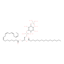 ChemSpider 2D Image | (2R)-3-[(Hydroxy{[(1S,5R)-2,3,4,6-tetrahydroxy-5-(phosphonooxy)cyclohexyl]oxy}phosphoryl)oxy]-2-(palmitoyloxy)propyl (8Z,11Z,14Z,17Z)-8,11,14,17-icosatetraenoate | C45H80O16P2