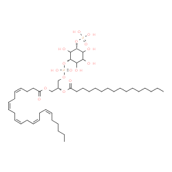 ChemSpider 2D Image | (2R)-3-[(Hydroxy{[(1S,5R)-2,3,4,6-tetrahydroxy-5-(phosphonooxy)cyclohexyl]oxy}phosphoryl)oxy]-2-(palmitoyloxy)propyl (4Z,7Z,10Z,13Z,16Z)-4,7,10,13,16-docosapentaenoate | C47H82O16P2