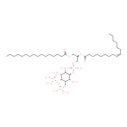 ChemSpider 2D Image | (2R)-1-[(Hydroxy{[(1S,5S)-2,3,6-trihydroxy-4,5-bis(phosphonooxy)cyclohexyl]oxy}phosphoryl)oxy]-3-(palmitoyloxy)-2-propanyl (9Z)-9-hexadecenoate | C41H79O19P3