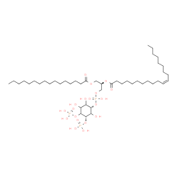 ChemSpider 2D Image | (2R)-1-[(Hydroxy{[(1S,5S)-2,3,6-trihydroxy-4,5-bis(phosphonooxy)cyclohexyl]oxy}phosphoryl)oxy]-3-(palmitoyloxy)-2-propanyl (11Z)-11-icosenoate | C45H87O19P3