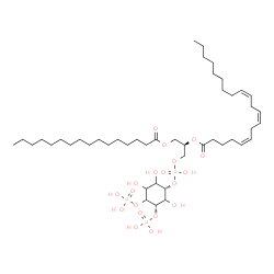 ChemSpider 2D Image | (2R)-1-[(Hydroxy{[(1S,5S)-2,3,6-trihydroxy-4,5-bis(phosphonooxy)cyclohexyl]oxy}phosphoryl)oxy]-3-(palmitoyloxy)-2-propanyl (5Z,8Z,11Z)-5,8,11-icosatrienoate | C45H83O19P3