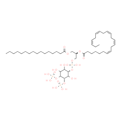 ChemSpider 2D Image | (2R)-1-[(Hydroxy{[(1S,5S)-2,3,6-trihydroxy-4,5-bis(phosphonooxy)cyclohexyl]oxy}phosphoryl)oxy]-3-(palmitoyloxy)-2-propanyl (7Z,10Z,13Z,16Z,19Z)-7,10,13,16,19-docosapentaenoate | C47H83O19P3