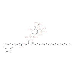 ChemSpider 2D Image | (2R)-1-[(9Z,12Z)-9,12-Hexadecadienoyloxy]-3-[(hydroxy{[(1S,5S)-2,3,6-trihydroxy-4,5-bis(phosphonooxy)cyclohexyl]oxy}phosphoryl)oxy]-2-propanyl stearate | C43H81O19P3