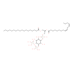 ChemSpider 2D Image | (2R)-2-[(9Z,12Z)-9,12-Hexadecadienoyloxy]-3-[(hydroxy{[(1S,5S)-2,3,6-trihydroxy-4,5-bis(phosphonooxy)cyclohexyl]oxy}phosphoryl)oxy]propyl stearate | C43H81O19P3