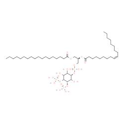 ChemSpider 2D Image | (2R)-1-[(Hydroxy{[(1S,5S)-2,3,6-trihydroxy-4,5-bis(phosphonooxy)cyclohexyl]oxy}phosphoryl)oxy]-3-(stearoyloxy)-2-propanyl (9Z)-9-octadecenoate | C45H87O19P3