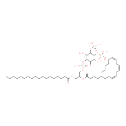 ChemSpider 2D Image | (2R)-1-[(Hydroxy{[(1S,5S)-2,3,6-trihydroxy-4,5-bis(phosphonooxy)cyclohexyl]oxy}phosphoryl)oxy]-3-(stearoyloxy)-2-propanyl (8Z,11Z,14Z)-8,11,14-icosatrienoate | C47H87O19P3