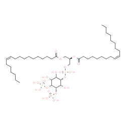 ChemSpider 2D Image | (2R)-1-[(Hydroxy{[(1S,5S)-2,3,6-trihydroxy-4,5-bis(phosphonooxy)cyclohexyl]oxy}phosphoryl)oxy]-3-[(11Z)-11-octadecenoyloxy]-2-propanyl (9Z)-9-octadecenoate | C45H85O19P3