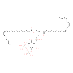 ChemSpider 2D Image | (2R)-1-[(Hydroxy{[(1S,5S)-2,3,6-trihydroxy-4,5-bis(phosphonooxy)cyclohexyl]oxy}phosphoryl)oxy]-3-[(11Z)-11-octadecenoyloxy]-2-propanyl (9Z,12Z,15Z)-9,12,15-octadecatrienoate | C45H81O19P3