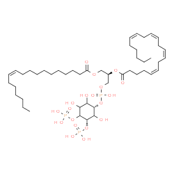 ChemSpider 2D Image | (2R)-1-[(Hydroxy{[(1S,5S)-2,3,6-trihydroxy-4,5-bis(phosphonooxy)cyclohexyl]oxy}phosphoryl)oxy]-3-[(11Z)-11-octadecenoyloxy]-2-propanyl (5Z,8Z,11Z,14Z)-5,8,11,14-icosatetraenoate | C47H83O19P3