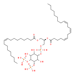 ChemSpider 2D Image | (2R)-1-[(Hydroxy{[(1S,5S)-2,3,6-trihydroxy-4,5-bis(phosphonooxy)cyclohexyl]oxy}phosphoryl)oxy]-3-[(9Z)-9-octadecenoyloxy]-2-propanyl (5Z,8Z,11Z)-5,8,11-icosatrienoate | C47H85O19P3