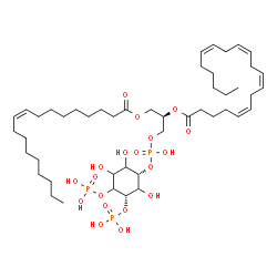 ChemSpider 2D Image | (2R)-1-[(Hydroxy{[(1S,5S)-2,3,6-trihydroxy-4,5-bis(phosphonooxy)cyclohexyl]oxy}phosphoryl)oxy]-3-[(9Z)-9-octadecenoyloxy]-2-propanyl (5Z,8Z,11Z,14Z)-5,8,11,14-icosatetraenoate | C47H83O19P3