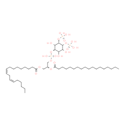 ChemSpider 2D Image | (2R)-3-[(Hydroxy{[(1S,5S)-2,3,6-trihydroxy-4,5-bis(phosphonooxy)cyclohexyl]oxy}phosphoryl)oxy]-2-(stearoyloxy)propyl (9Z,12Z)-9,12-octadecadienoate | C45H85O19P3