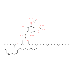 ChemSpider 2D Image | (2R)-3-[(Hydroxy{[(1S,5S)-2,3,6-trihydroxy-4,5-bis(phosphonooxy)cyclohexyl]oxy}phosphoryl)oxy]-2-(palmitoyloxy)propyl (5Z,8Z,11Z)-5,8,11-icosatrienoate | C45H83O19P3