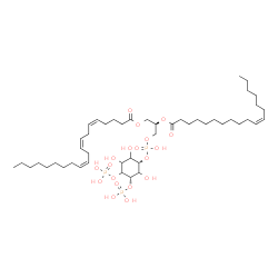 ChemSpider 2D Image | (2R)-3-[(Hydroxy{[(1S,5S)-2,3,6-trihydroxy-4,5-bis(phosphonooxy)cyclohexyl]oxy}phosphoryl)oxy]-2-[(11Z)-11-octadecenoyloxy]propyl (5Z,8Z,11Z)-5,8,11-icosatrienoate | C47H85O19P3