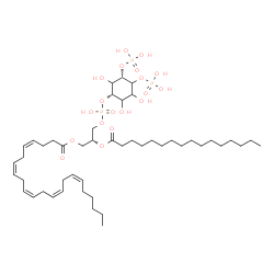 ChemSpider 2D Image | (2R)-3-[(Hydroxy{[(1S,5S)-2,3,6-trihydroxy-4,5-bis(phosphonooxy)cyclohexyl]oxy}phosphoryl)oxy]-2-(palmitoyloxy)propyl (4Z,7Z,10Z,13Z,16Z)-4,7,10,13,16-docosapentaenoate | C47H83O19P3