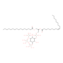 ChemSpider 2D Image | (2R)-1-{[{[(3S)-2,6-Dihydroxy-3,4,5-tris(phosphonooxy)cyclohexyl]oxy}(hydroxy)phosphoryl]oxy}-3-(palmitoyloxy)-2-propanyl (9Z)-9-octadecenoate | C43H84O22P4