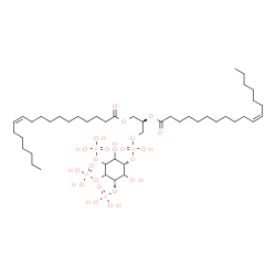 ChemSpider 2D Image | (2R)-3-{[{[(3S)-2,6-Dihydroxy-3,4,5-tris(phosphonooxy)cyclohexyl]oxy}(hydroxy)phosphoryl]oxy}-1,2-propanediyl (11Z,11'Z)bis(-11-octadecenoate) | C45H86O22P4