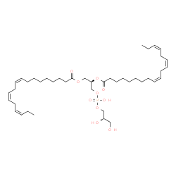 ChemSpider 2D Image | (2R)-3-({[(2S)-2,3-Dihydroxypropoxy](hydroxy)phosphoryl}oxy)-2-[(9Z,12Z,15Z)-9,12,15-octadecatrienoyloxy]propyl (9Z,12Z,15Z)-9,12,15-octadecatrienoate | C42H71O10P