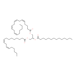 ChemSpider 2D Image | (2R)-3-[(9Z,12Z)-9,12-Octadecadienoyloxy]-2-(tetradecanoyloxy)propyl (5Z,8Z,11Z,14Z)-5,8,11,14-icosatetraenoate | C55H94O6