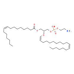 ChemSpider 2D Image | (2R)-3-{[(2-Aminoethoxy)(hydroxy)phosphoryl]oxy}-2-[(1Z,11Z)-1,11-octadecadien-1-yloxy]propyl (9Z)-9-hexadecenoate | C39H74NO7P