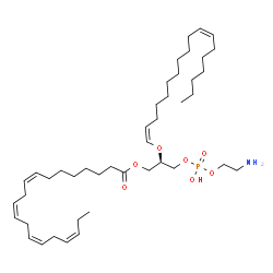 ChemSpider 2D Image | (2R)-3-{[(2-Aminoethoxy)(hydroxy)phosphoryl]oxy}-2-[(1Z,11Z)-1,11-octadecadien-1-yloxy]propyl (8Z,11Z,14Z,17Z)-8,11,14,17-icosatetraenoate | C43H76NO7P