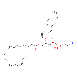 ChemSpider 2D Image | (2R)-3-{[(2-Aminoethoxy)(hydroxy)phosphoryl]oxy}-2-[(1Z,9Z)-1,9-octadecadien-1-yloxy]propyl (8Z,11Z,14Z,17Z)-8,11,14,17-icosatetraenoate | C43H76NO7P