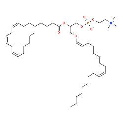 ChemSpider 2D Image | 2-[(8Z,11Z,14Z)-8,11,14-Icosatrienoyloxy]-3-[(1Z,9Z)-1,9-octadecadien-1-yloxy]propyl 2-(trimethylammonio)ethyl phosphate | C46H84NO7P