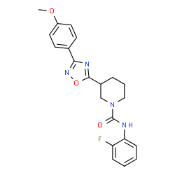 ChemSpider 2D Image | N-(2-Fluorophenyl)-3-[3-(4-methoxyphenyl)-1,2,4-oxadiazol-5-yl]-1-piperidinecarboxamide | C21H21FN4O3