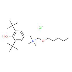 ChemSpider 2D Image | [4-Hydroxy-3,5-bis(2-methyl-2-propanyl)phenyl]-N,N-dimethyl-N-[(pentyloxy)methyl]methanaminium chloride | C23H42ClNO2